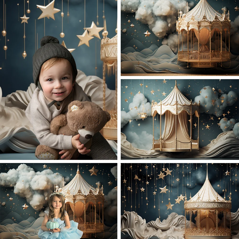 Cake Smash Photography Backdrop Carousel Dreamscapes Dark Gray Light Gold Childlike Birthday Portrait Background Photo Studio