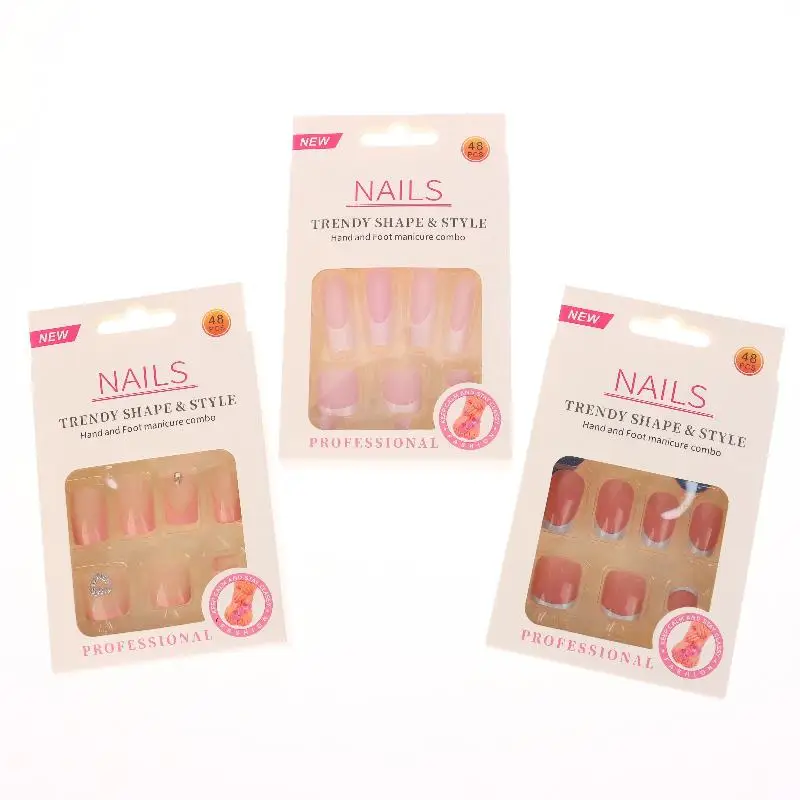 أظافر صناعية لامعة مكونة من 48 قطعة، مجموعة طبيعية بغطاء كامل للنساء #3