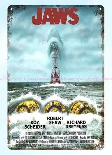 1989 Jaws horror movie poster thriller metal tin sign reusable wall home tavern