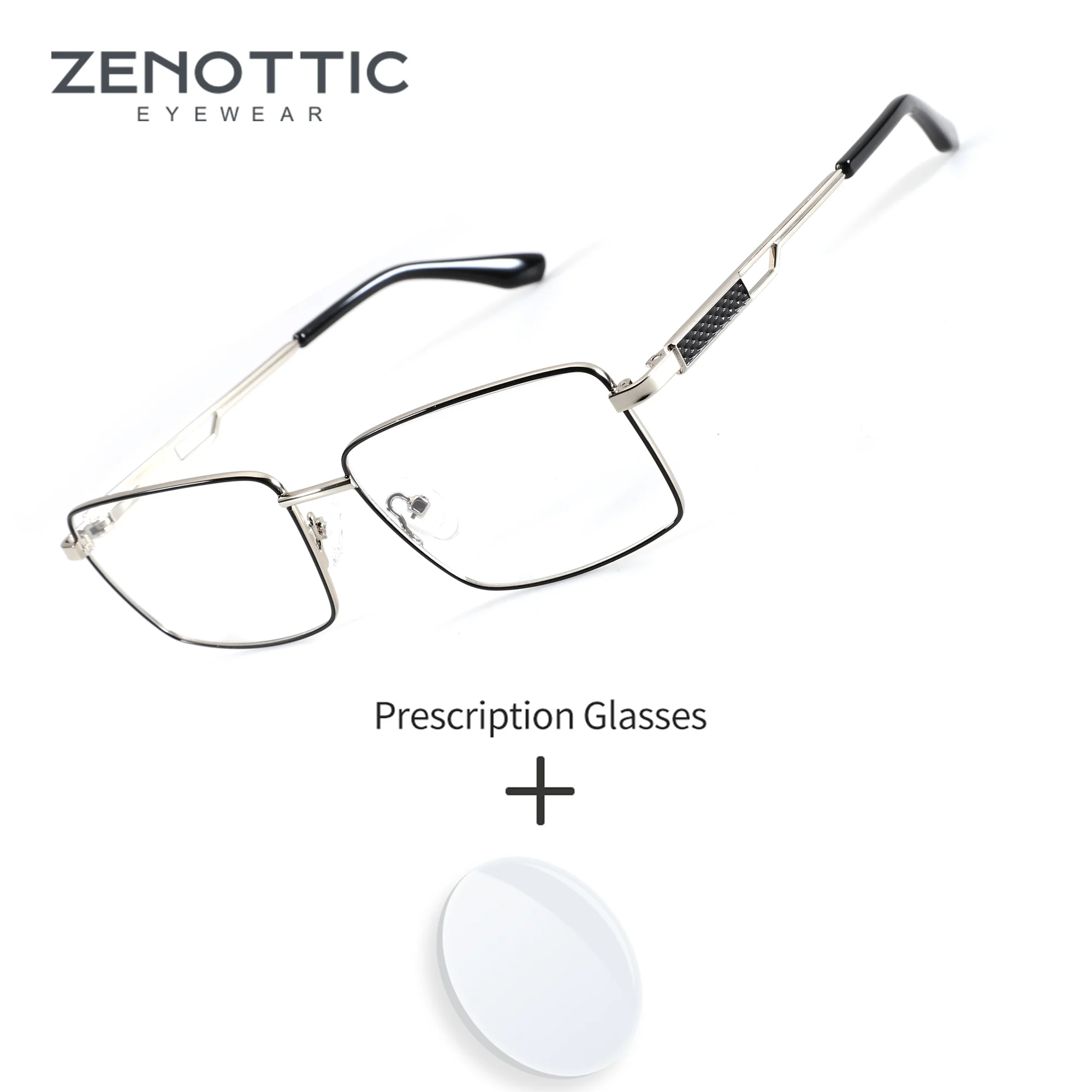ZENOTTIC M Size Rectangle Metal For Male Prescription Eyeglasses Multifocal Lenses Blue Light Blocking Computer Work Glasses