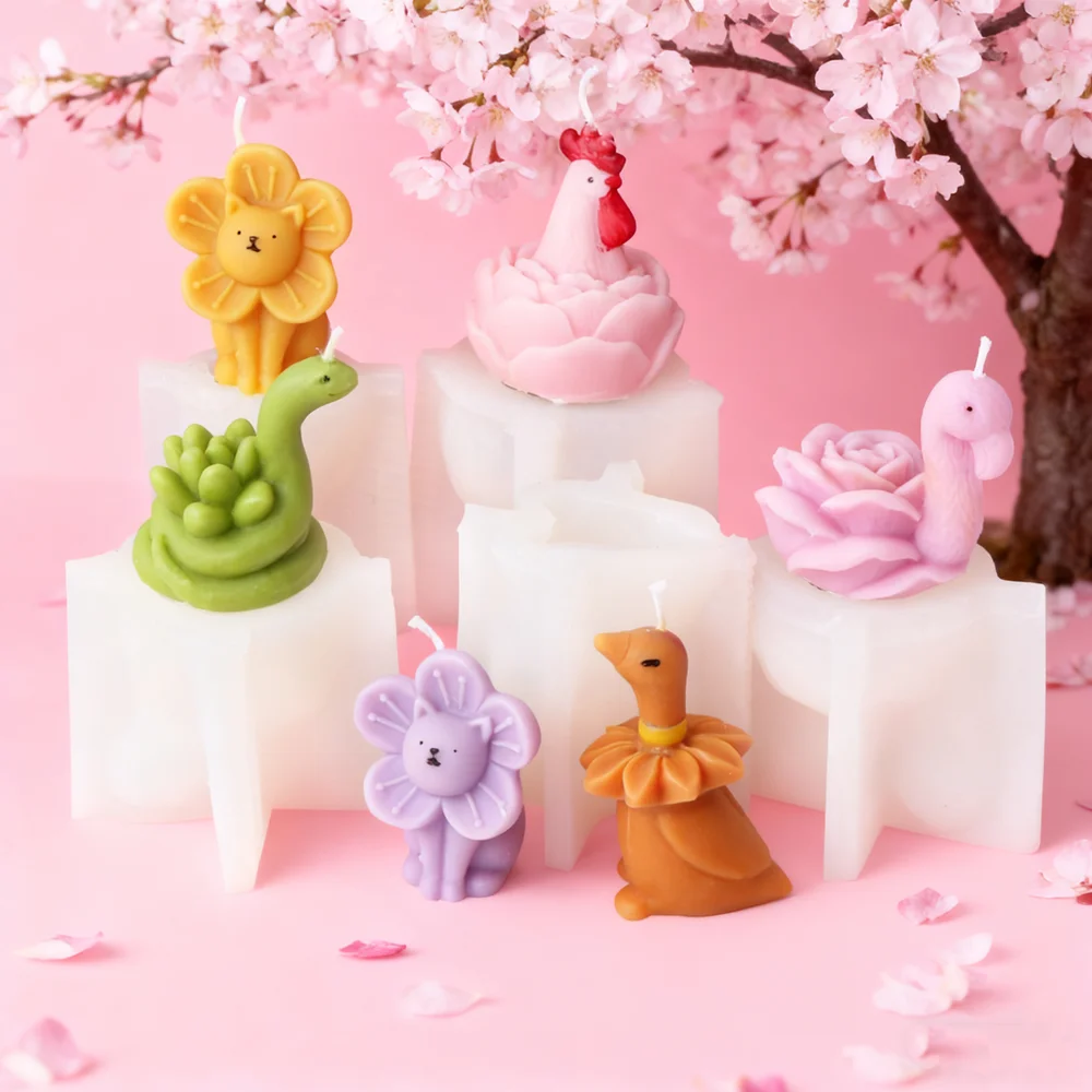 3D Mini Cartoon Flamingo Schlange Katze Hahn Ente Silikon Kerze Form 3D Tier Serie DIY Seife Gips Handwerk Form Wohnkultur
