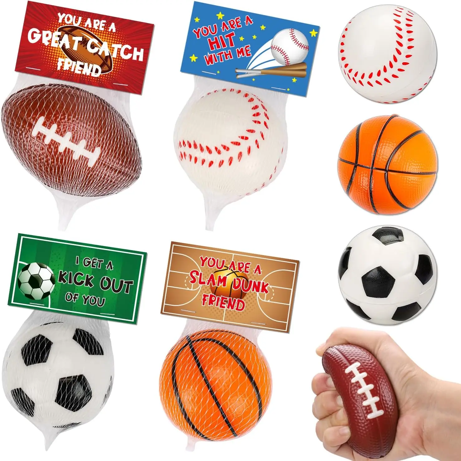 

16 Stress Balls Party Favors for Kids 8-12, Goodie Bag Stuffers Squeeze Toys Classroom Prizes, Pinata Fillers Birthday Gifts Sport Foam Bouncy Balls Bulk