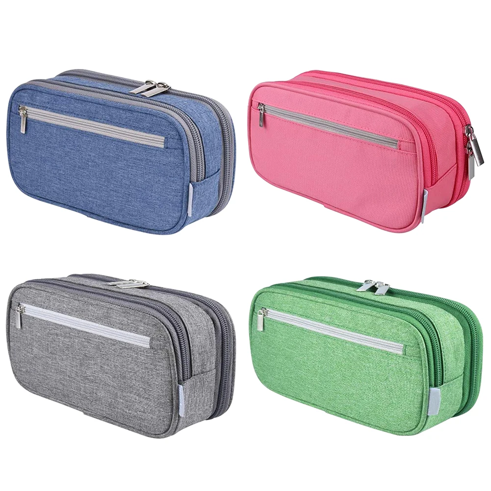 3 طبقات حقيبة القلم للطلاب حامل القرطاسية سطح المكتب علامة منظمة مزدوجة سستة مقلمة هدية حاكم سعة كبيرة