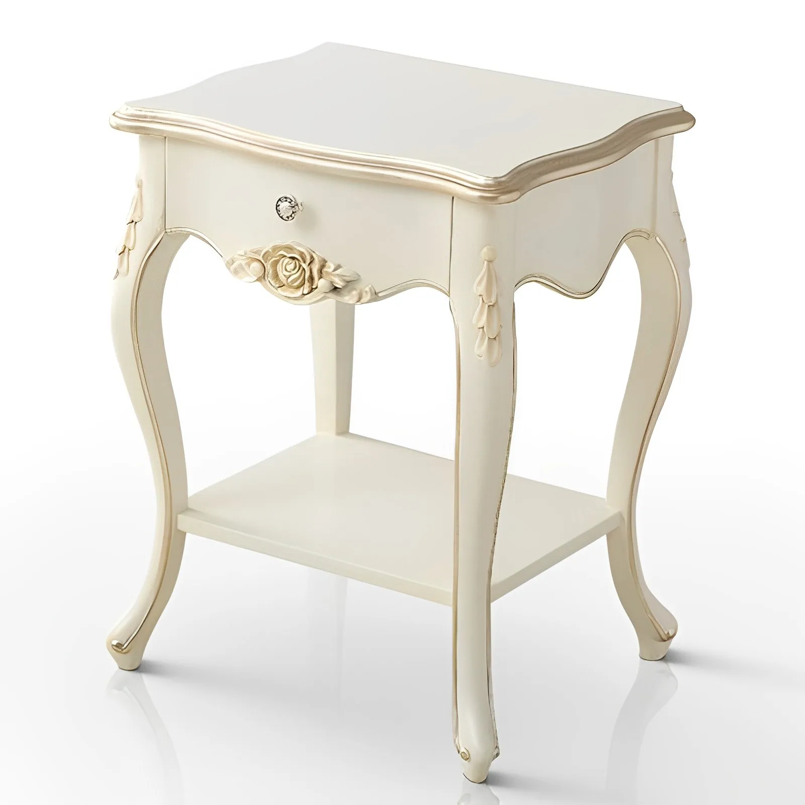 !@French Luxury Italian Nightstand Bedroom Night Stand Bedside Classical Solid Wood Design Bed Side Table