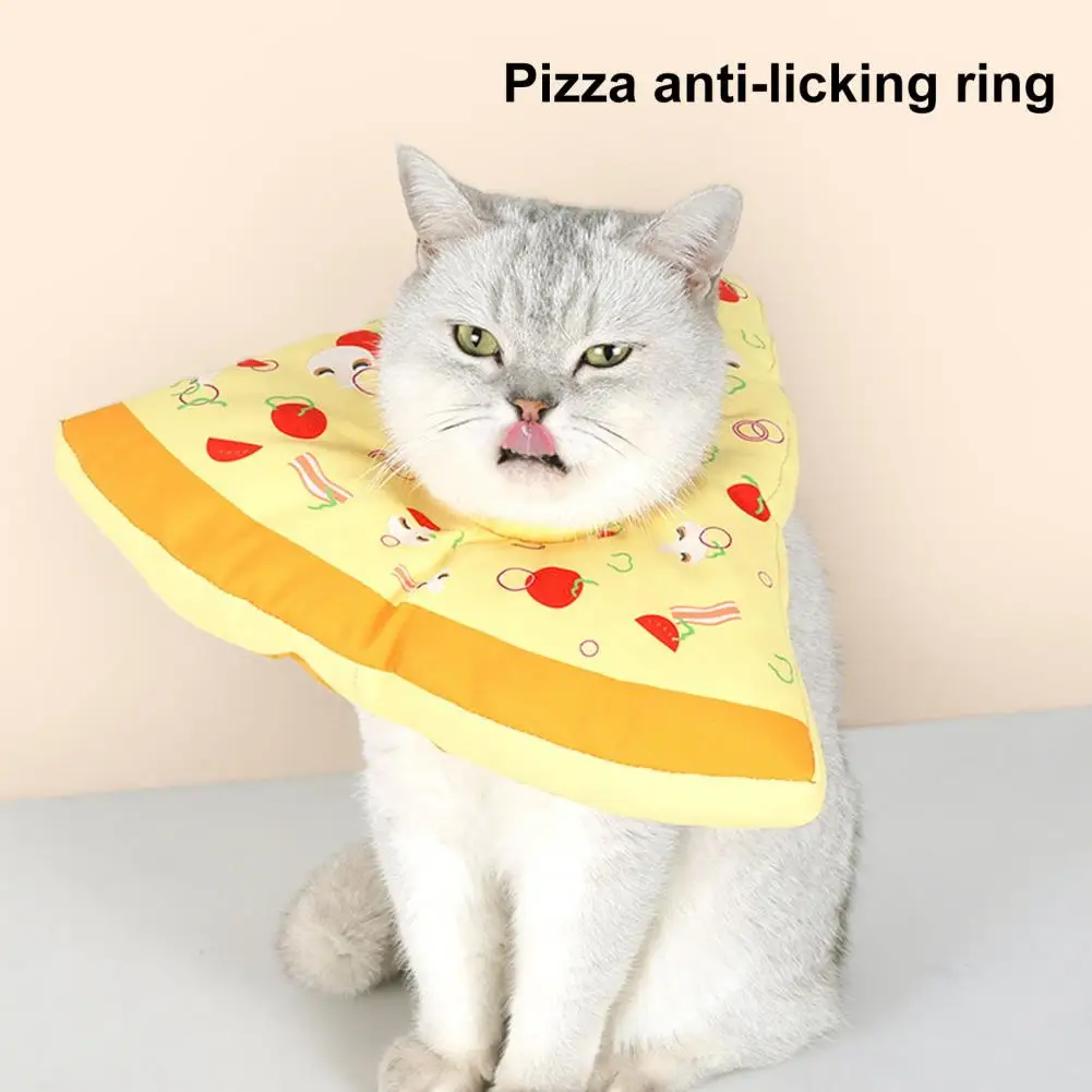 Soft Fabric Pet Collar Soft Fabric Adjustable Drawstring Pet Collar with Pizza Cartoon Design for Post Surgery Anti for Rapid