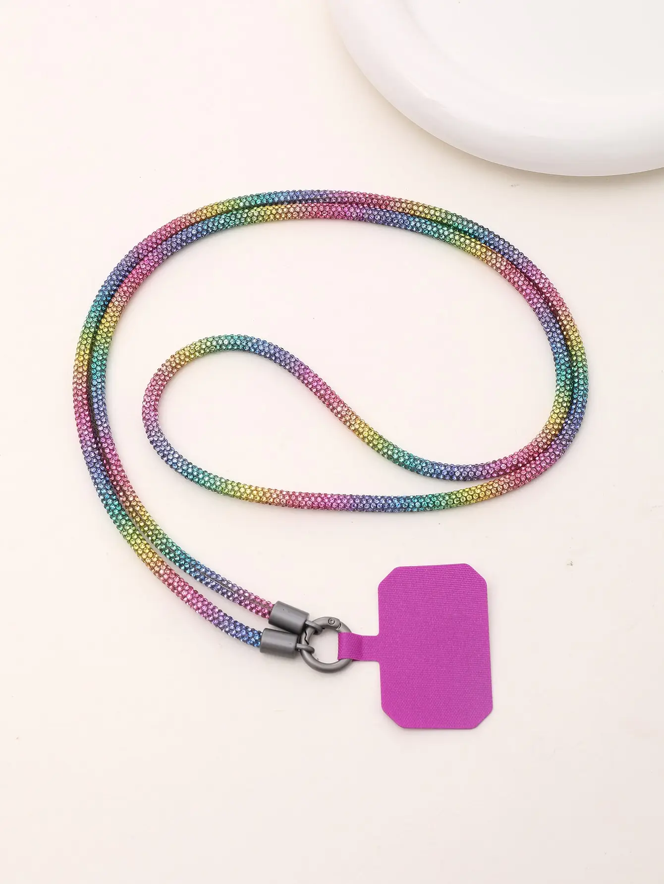 Colorful diamond chain long diagonal mobile phone strap with colored cards