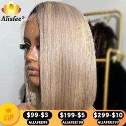 Asch blonde Farbe transparent 180% Dichte voll 13x4 Spitze Frontal Perücke Menschenhaar blonde kurze Bob Menschenhaar Perücke für Frauen