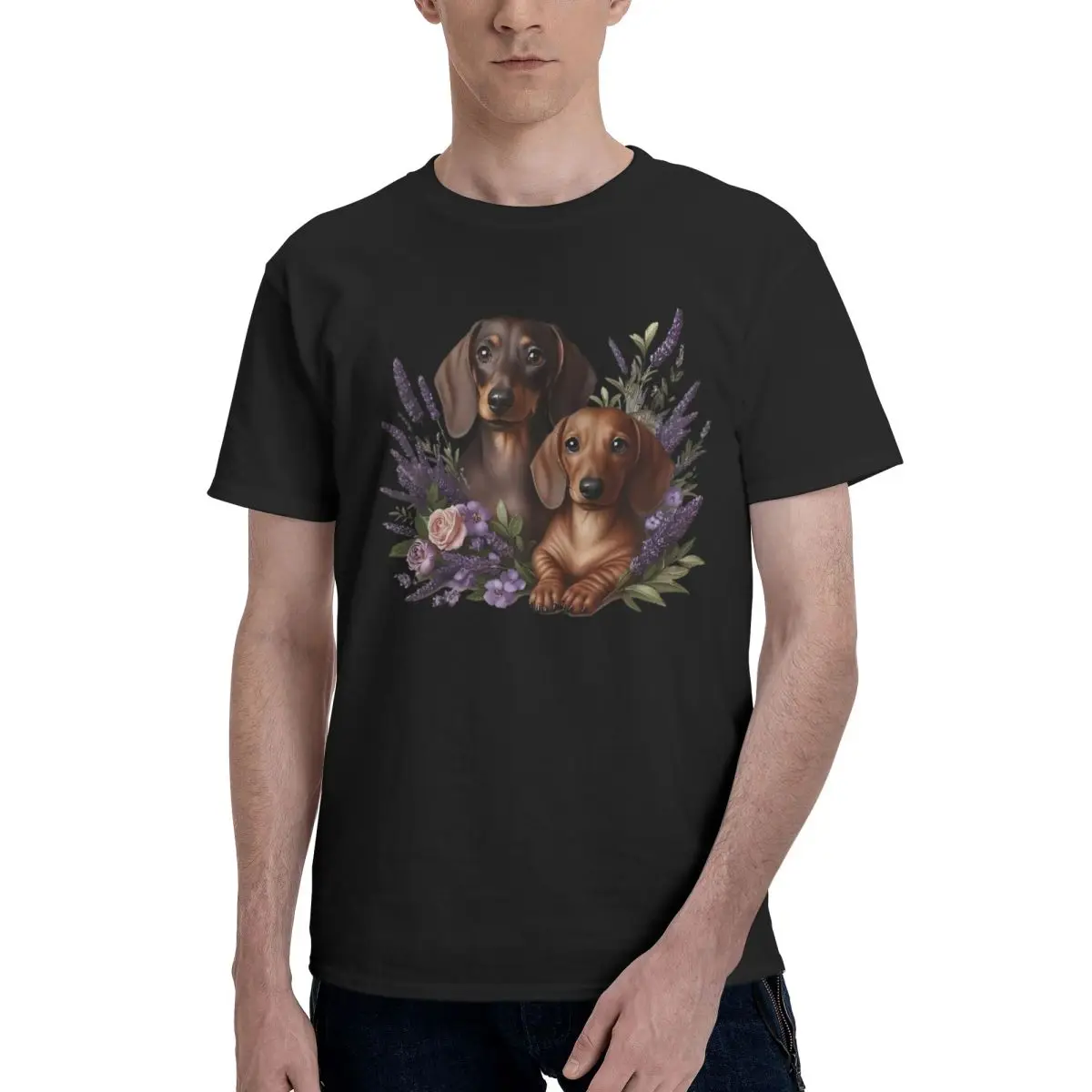 Motion Dachshund Floral Frame T-shirts Title Graphic Vintage High quality Fitness Eur Size
