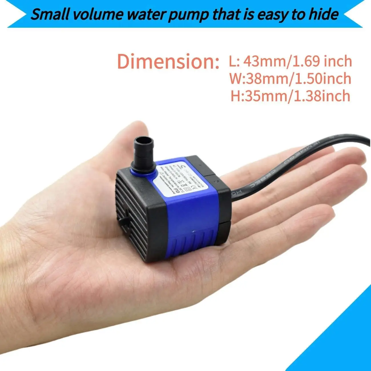 CHANCS CHA-220 240L/H 60GPH AC 110V Submersible Pump 3W Mini Ultra Quiet Water Pump 1.64ft High Lift for Fish Tanks, Wat