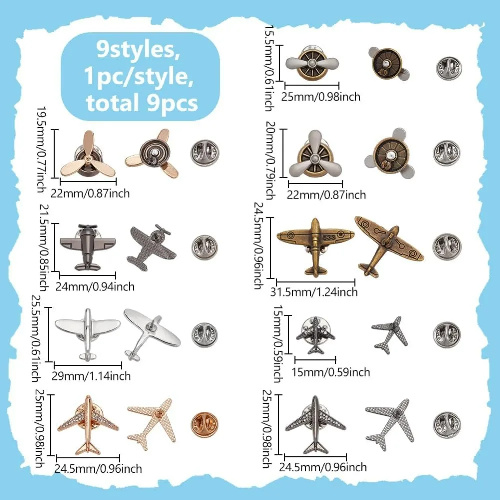 Airplane Brooch 9 Style Alloy Propeller Aircraft Plane Lapel Pin Vintage Flight Aviator Brooch Pins for Pilot Travel Enthusiast