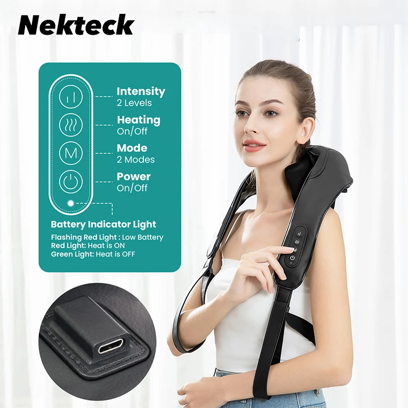 

Nekteck Wireless Neck and Back Massager Neck and Shoulder Kneading Massage Shawl Neck Cervical Relaxing Trapezius Massager