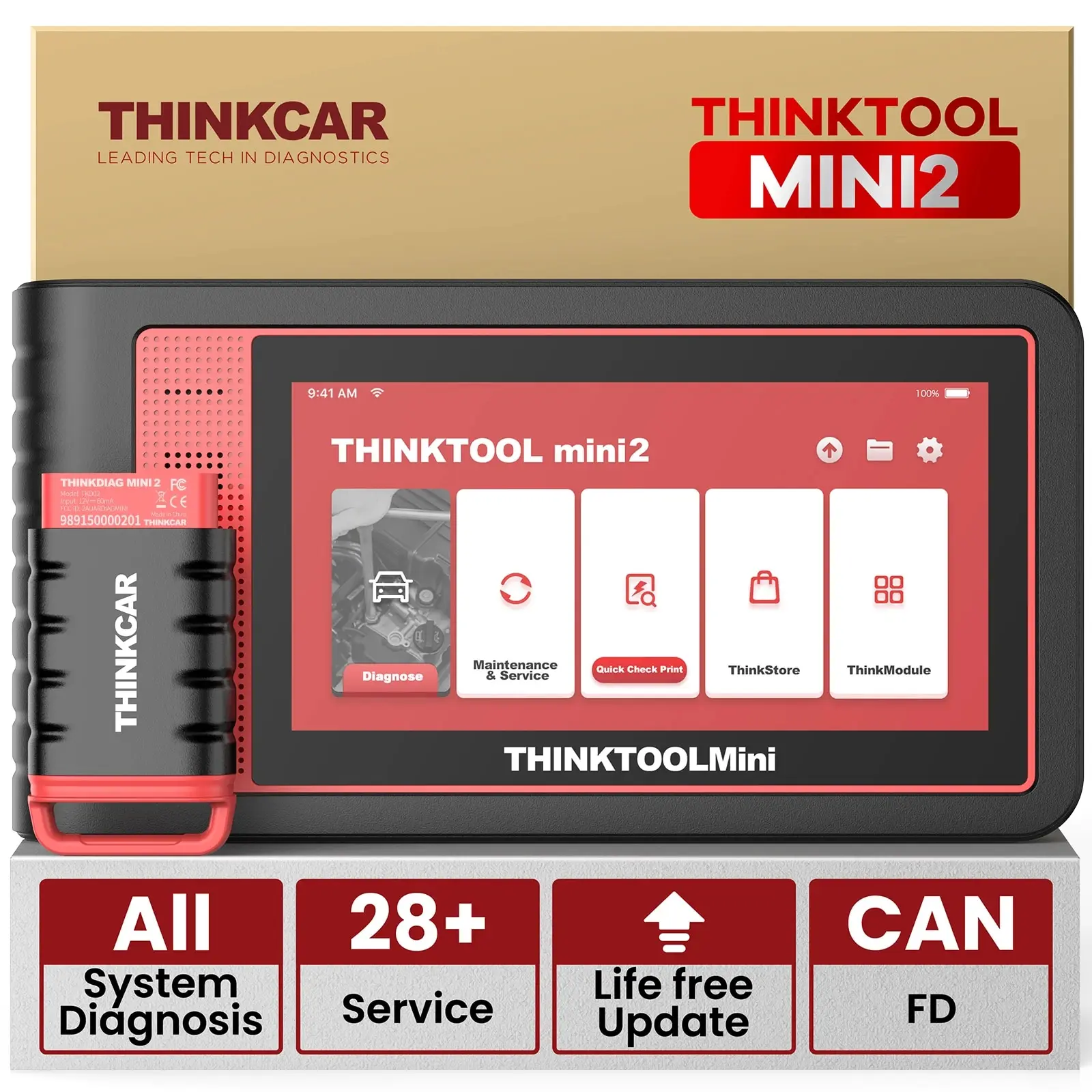 THINKCAR THINKTOOL MINI 2 Professional Car Diagnostic Tool CANFD Full System 28 Reset Lifetime Free Update  OBD2 Code Auto Scan