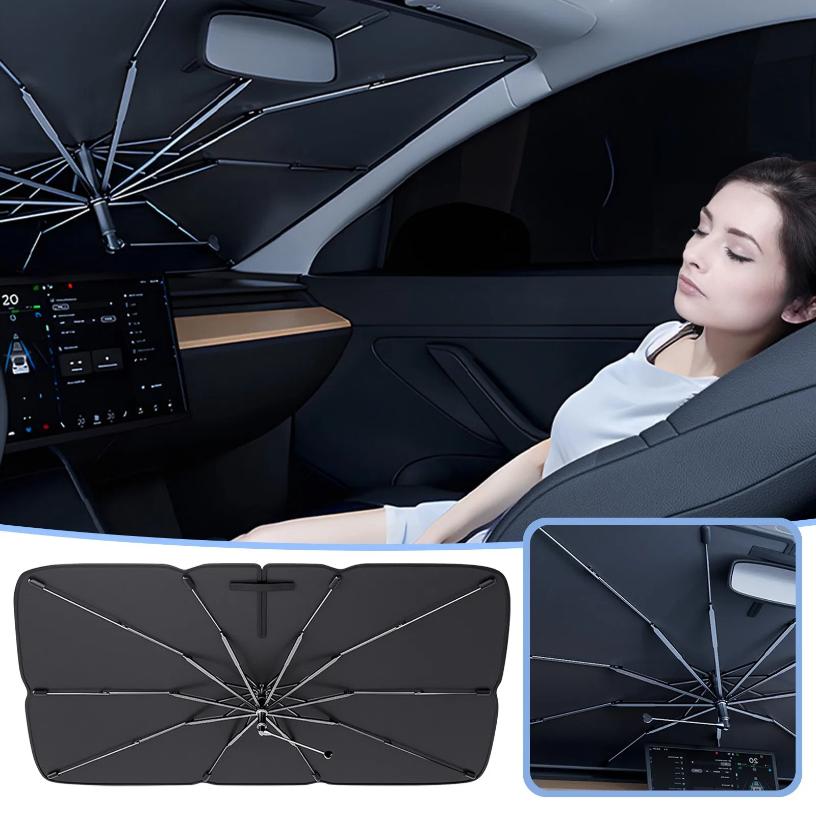 

Summer Car Windshield Umbrella - [Latest Vinyl Coating] Car From Heat Damage Keep Cool And Interior Spring Structure Edge