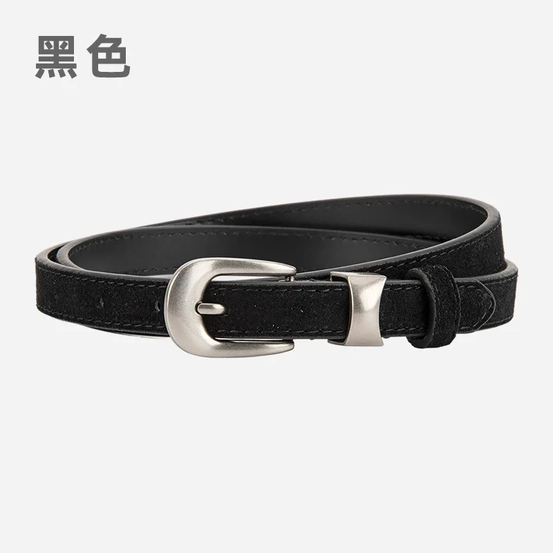 女性用レトロニッチフロストベルト、シルバーバックル、ジーンズとシンプルで多用途、インスタイルの本革ベルト