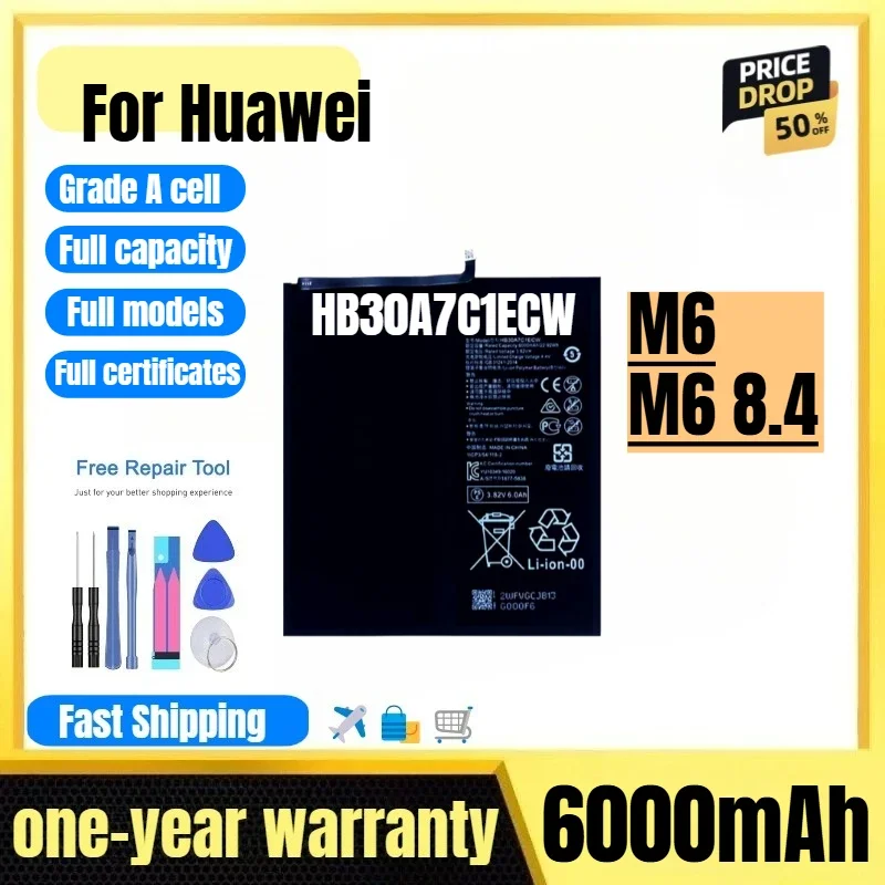 HB30A7C1ECW for Huawei M6/M6 8.4 Tablet Battery 0 Cycle High Quality High Capacity Replacement Bateria Grade A Cell with Tools