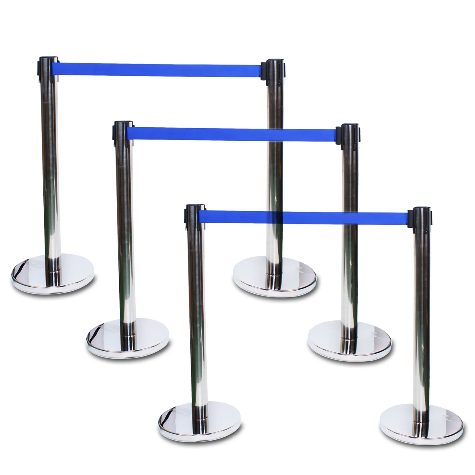 6*Stanchion Posts Queue Pole Retractable Belt Crowd Control Safety Barriers