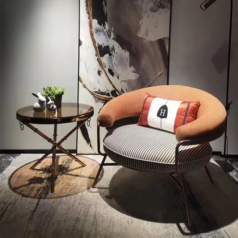 North Style Simple Modern New  Leisure Chairs With Metal Leg Living Room Waiting Room Round  Chair