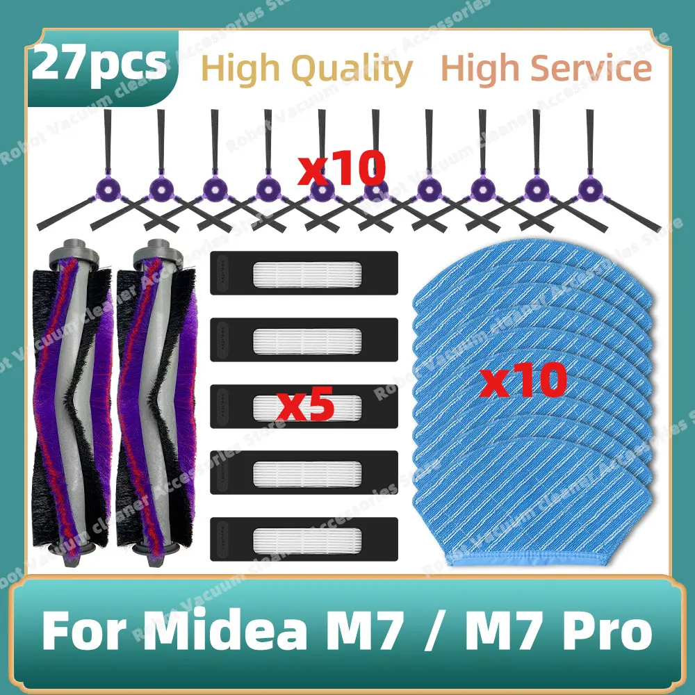 Compatible For Midea M7 / M7 Pro, Eureka NER700 Parts Main Side Brush Hepa Filter Mop Cloth Replacement Accessories