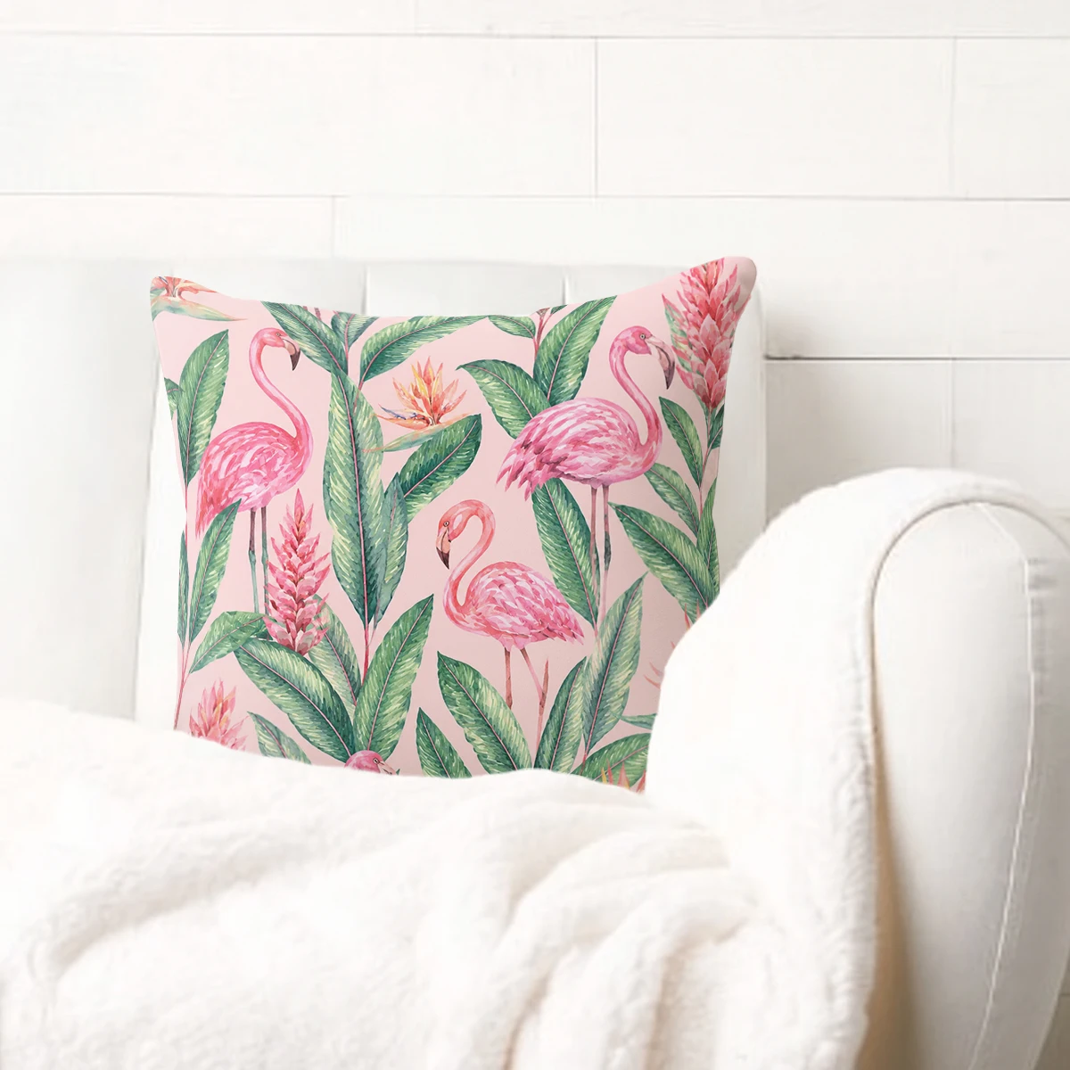 Cute Flamingo & Floral Pattern Polyester Pillow Cover - Decorative Cushion Case for Home Sofa Bed, No Pillow Insert Included
