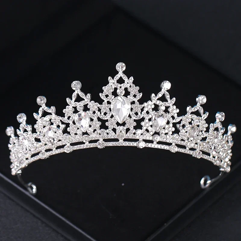 Silver Color Crystal Bridal Tiaras And Crowns Rhinestone Prom Princess Crown Tiara For Women Wedding Hair Accessories Jewelry