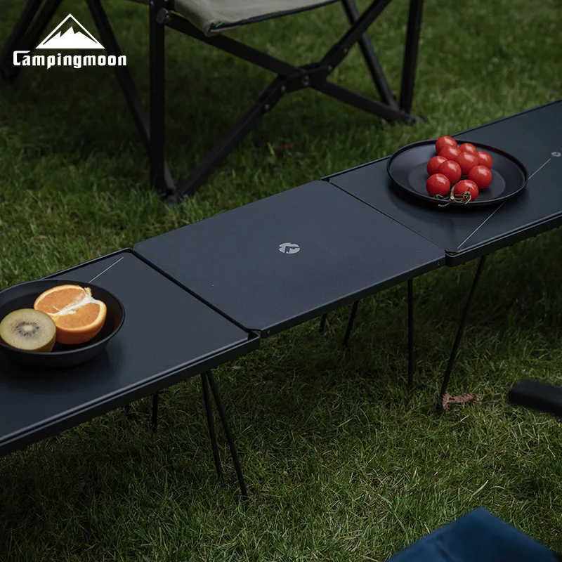 

CAMPINGMOON T-229-9BK Складной походный стол для кемпинга из алюминиевого сплава с черненой полкой и полуплоской столешницей