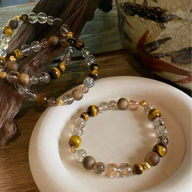 Natural black gold super seven crystal bracelet yellow tiger eye agarwood exquisite fortune transfer bracelet female niche