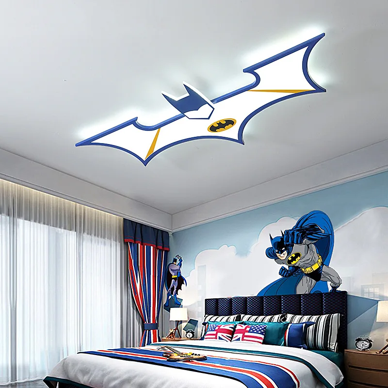 Children Ceiling Lights Fixtures Black Blue Bat Boy Led Ceiling Lamp Chandeliers For Living Room Bedroom Decoration