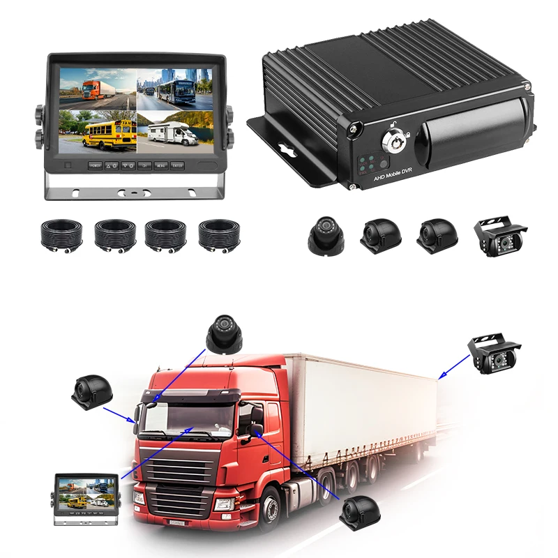 4Pcs Car Camera Dvr Kits H.265 4Channel Dual SD 512G Storage 1080P Video Recorder Mdvr With Front Back Right Left Backup Camera