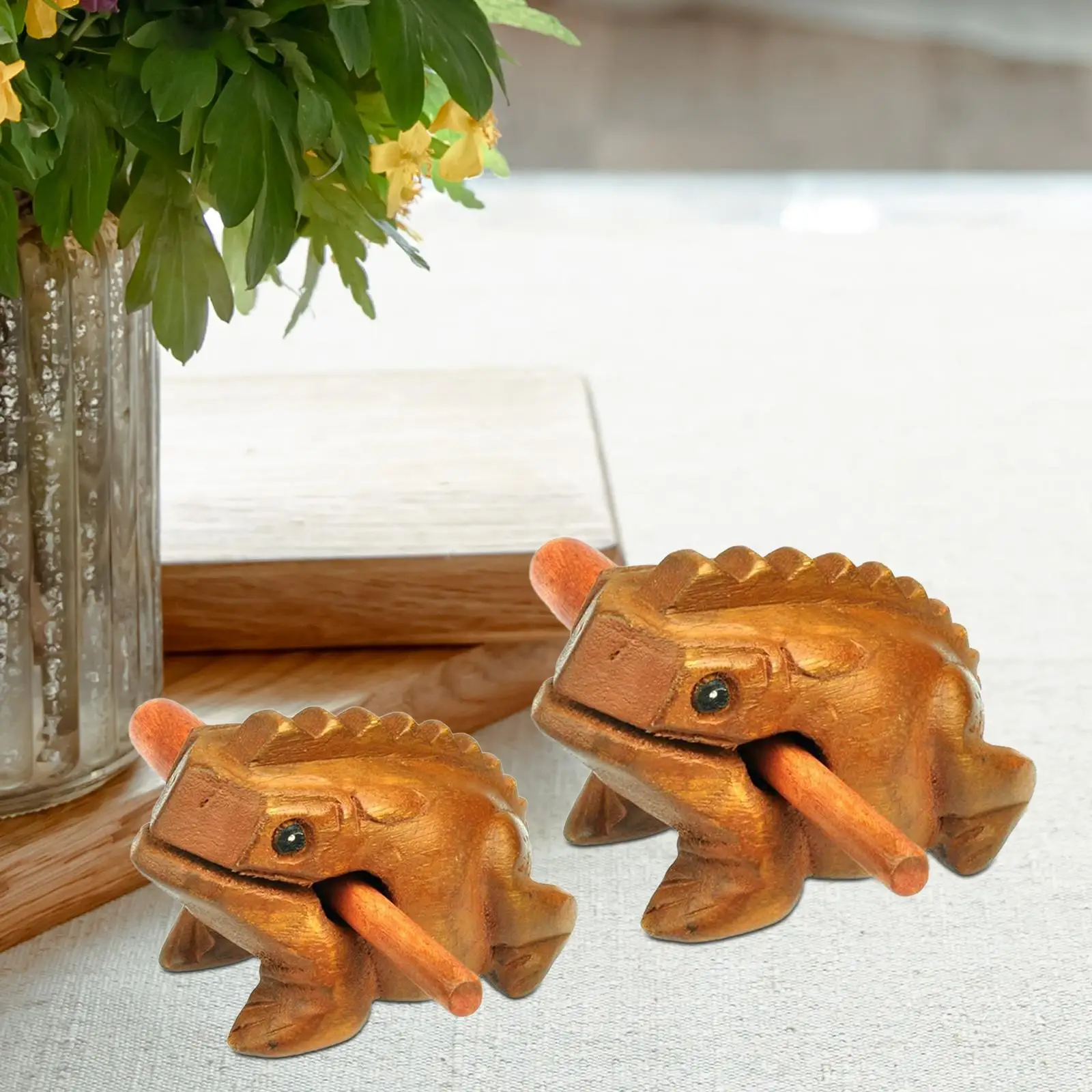 Holzfrosch Guiro Raspel Kinder Erwachsene Handschlaginstrument Kleiner Frosch mit Schlägerband Desktop Ornament Musikinstrument