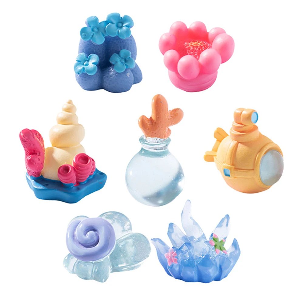 7 Pcs Resin Coral Conch Drift Bottle Decorations for Fish Tank Mini Marine Figures Ocean Themed Aquarium Statues Home