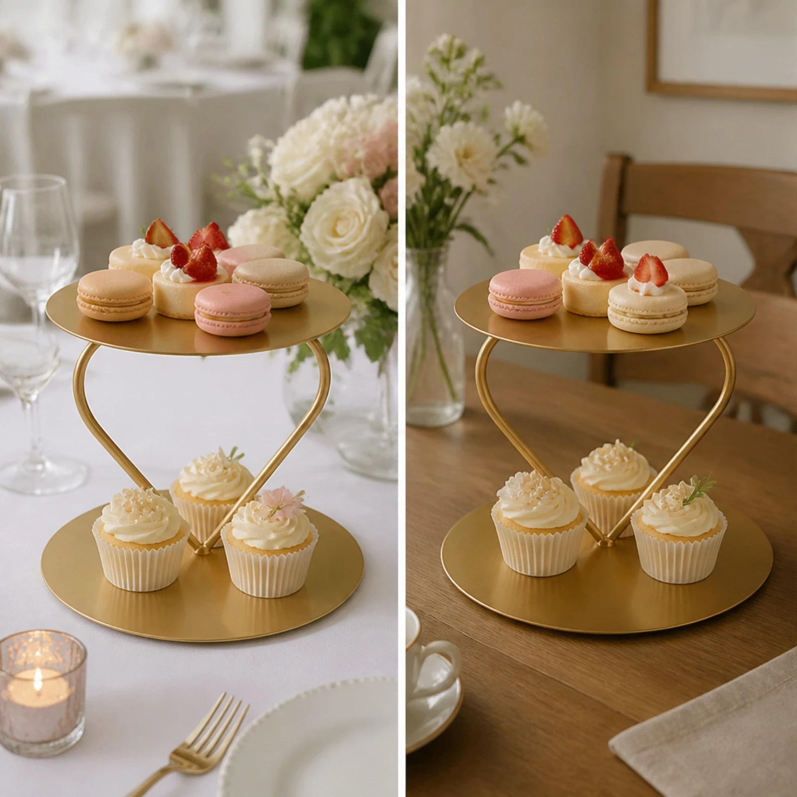 Cake Stand with Heart Frame Sturdy Two-Tier Dessert Display Stand Easy to Disassemble Elegant for Party Hosts, Parties