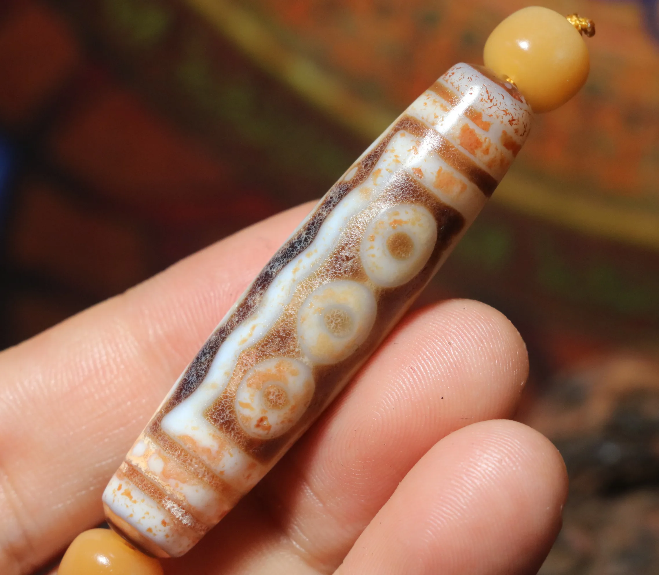 

5A Ultra Energy Tibetan Old Oily Agate Earth Etched 7 Eyed 2 Line Rich Totem DZi Bead Pendant RT Timestown UPD23907a1