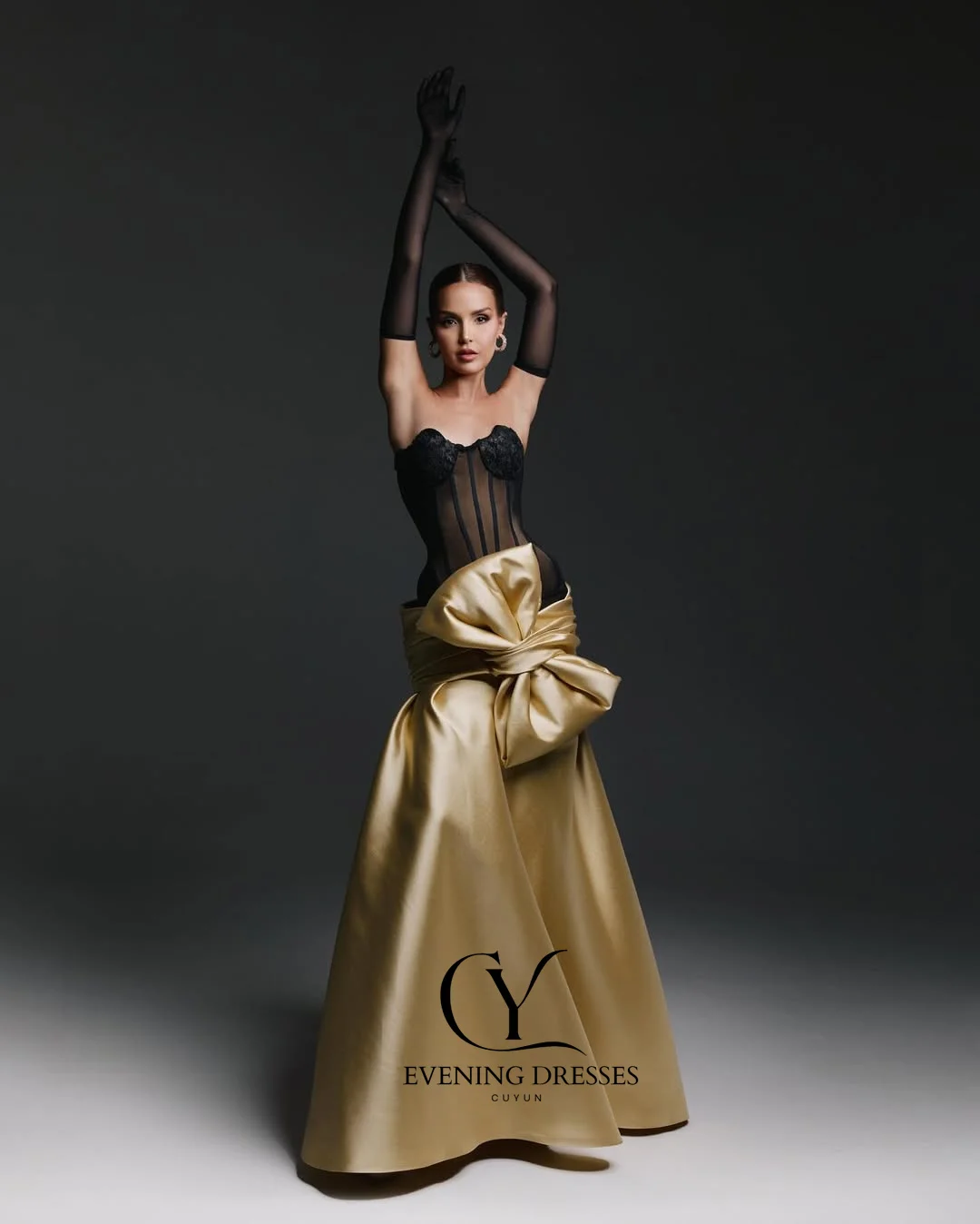 Suknia wieczorowa CUYUN, syreni krój, seksowna, bez ramiączek, długa suknia balowa z iluzją, z kokardą, suknia na wesele, szyta na miarę, damska suknia na przyjęcie, suknia galowa.