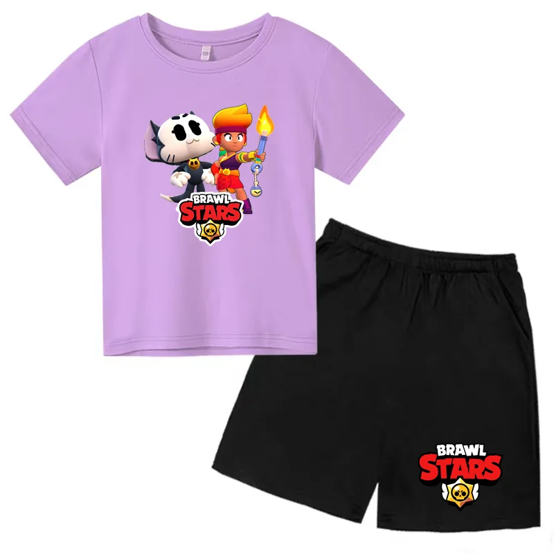 Kids Summer T-shirt Popular Game Print Boys Girls Toddler 3-12Y Top +Shorts 2P Fashion Casual Sports Kawayi Charming Jogging Set