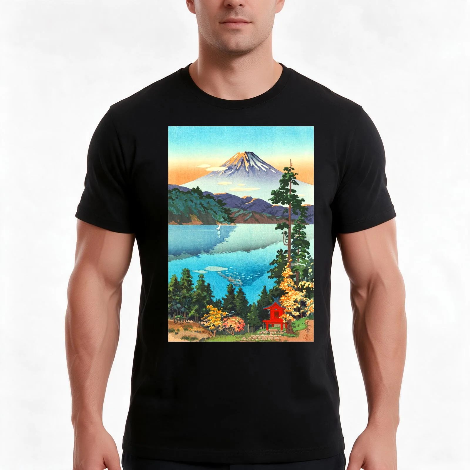 Tsuchiya Koitsu - Lake Ashi in the Hakone Hills T-Shirt, Summer Casual Cotton Tee, Oversized Streetwear Tops, Unisex Men Women