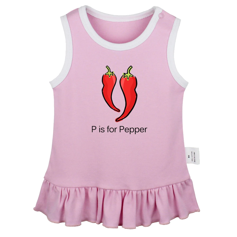 P is For Pepper, Veggies Sweet Fun Printed Baby Dresses Girls Cute Sleeveless Pleated Dress 0-24M Kids Summer Vest Dress Clothes