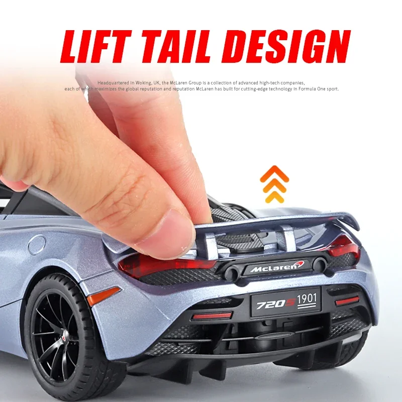 1:24 McLaren 720S Metal Sports Car Alloy Model Car Diecast Vehicle Simulation Sound And Light Toy Ornaments Boys Children\'s Gift