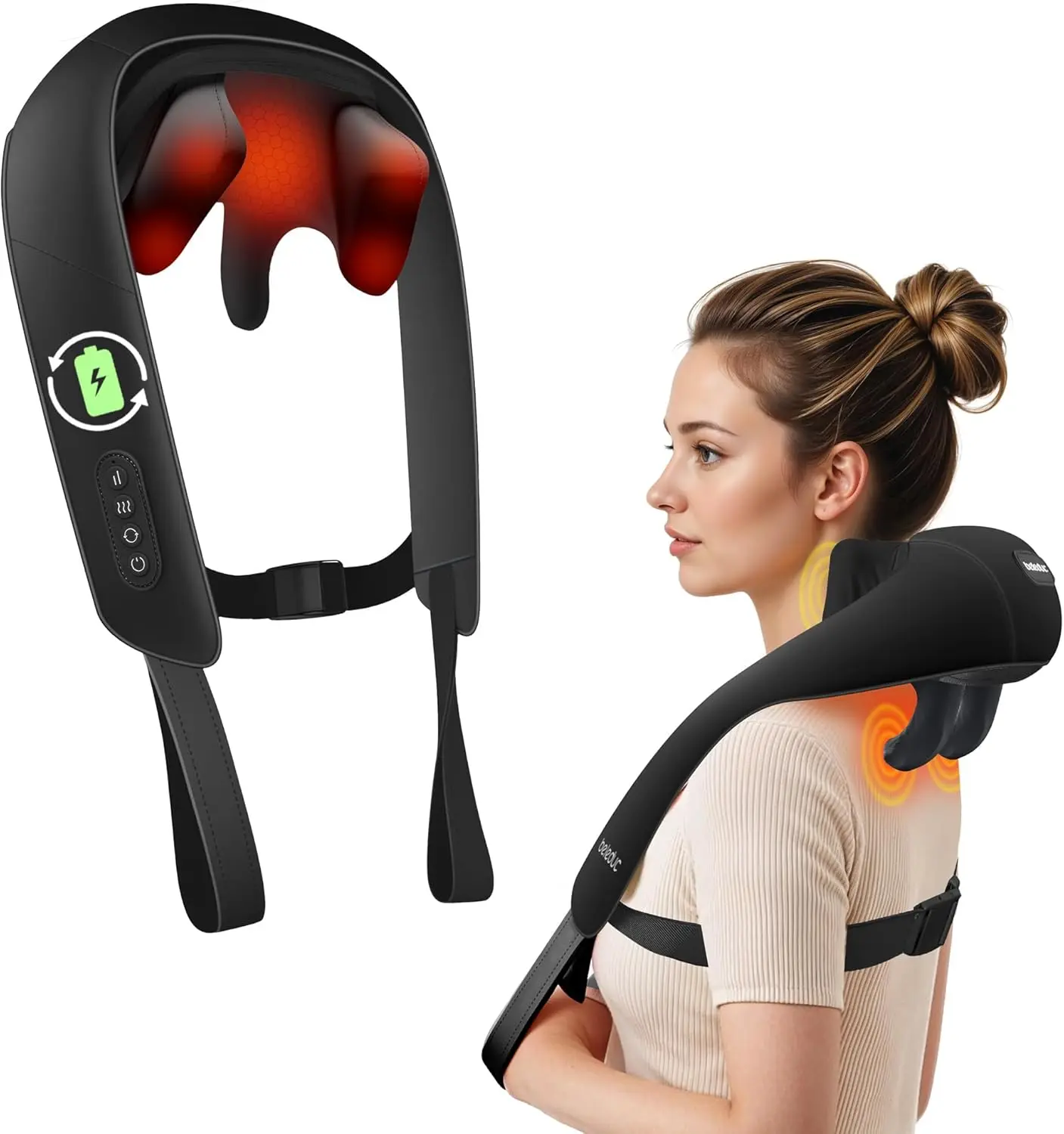 Beleduc Neck and Shoulder Massager with Soothing Heat, Cordless Neck Back Massager, Upgrad 4D Shiatsu Deep Kneading Massage for