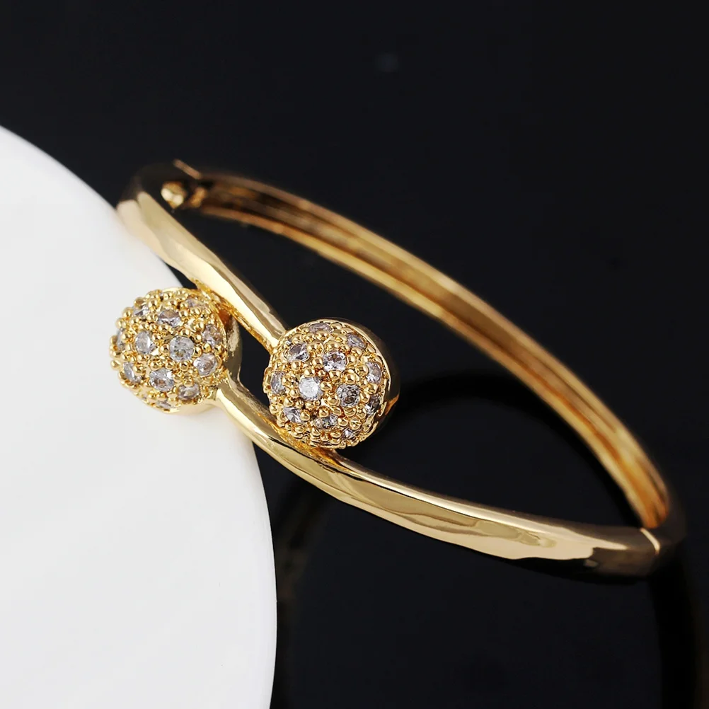 

Double Pearls Bangle Bracelet For Women Golden Opening Cuff Stretchy Wristband Jewelry Gift Fashion Party Anniversary