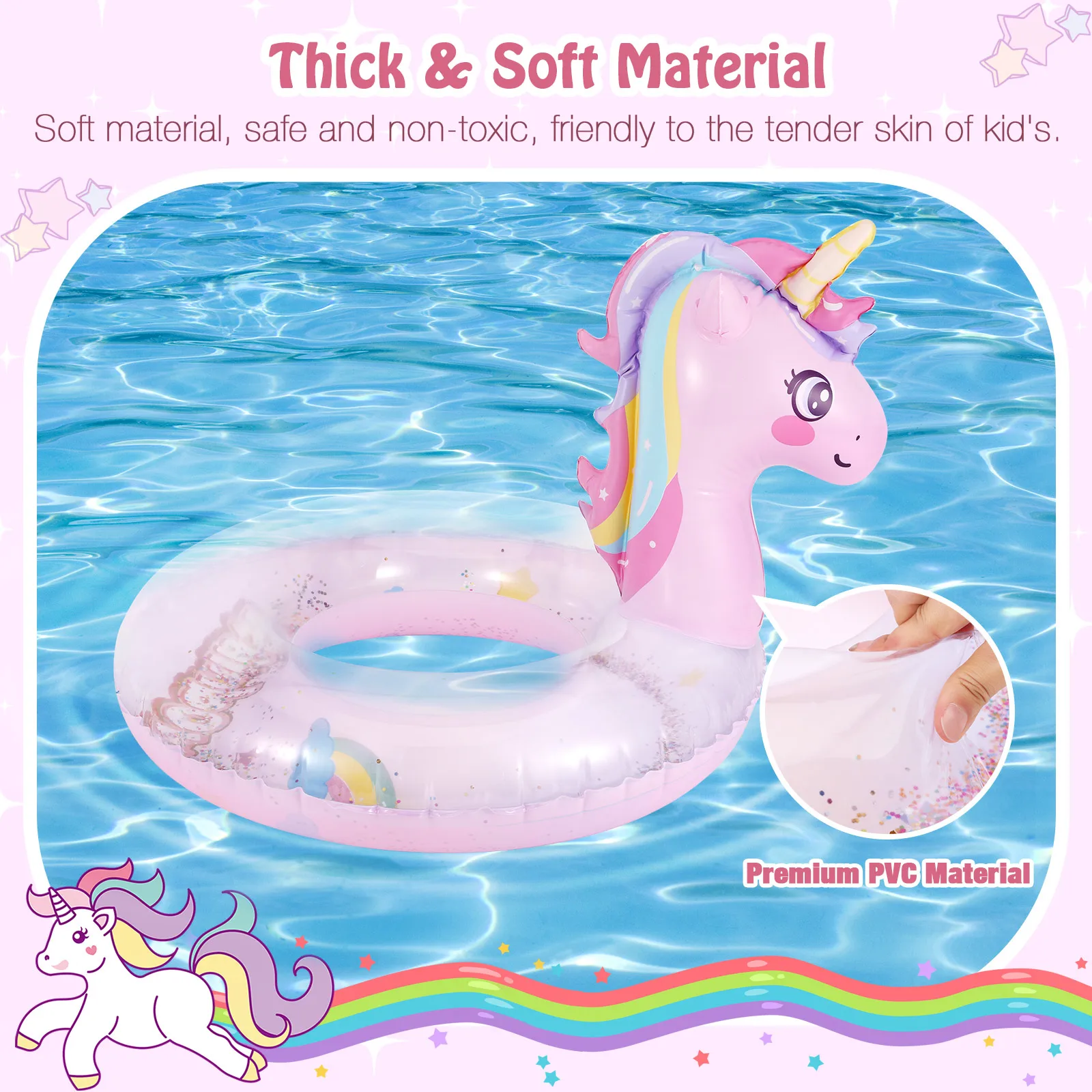 MoKo Inflatable Pool Float-Cute Glitters Sequin Unicorn Swim Tube Rings Inflatable wimming Toys Water Floaties