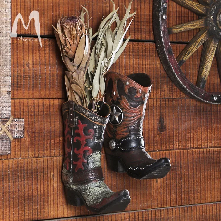 MGT-American West Retro Decorative Cowboy Boots, Flower Arrangement Crafts, Wall Decoration, Vase, Home Decorating, Dropshipping