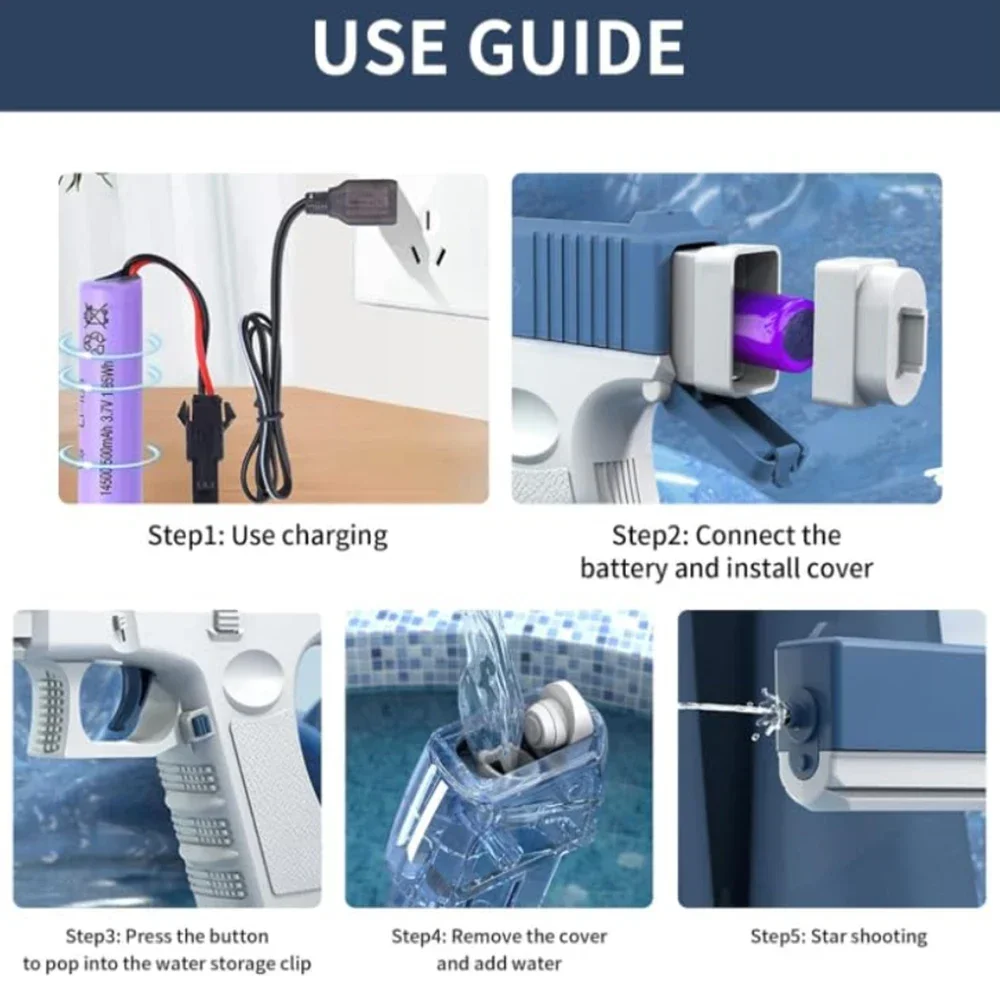 Pistola de água elétrica totalmente automática, jogo de tiro com pistola para verão, praia, piscina, brinquedo de água ideal, presentes para crianças, meninos e meninas