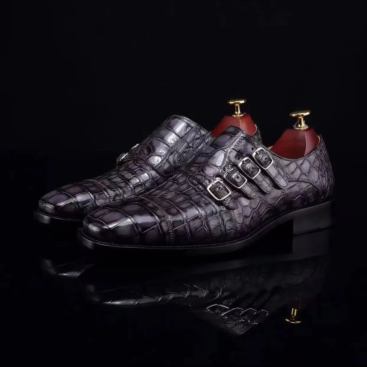 yinshang new men dress shoes male crocodile shoes wedding business monk shoes