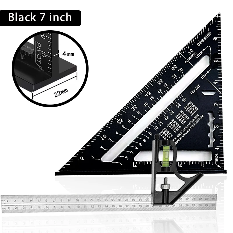 Premium-Spritzer-Quadrat- und kombiniertes Dreieck-Quadrat-Set, Holzbearbeitungsrahmen-Quadrat, Lineal und Winkelmesser-Werkzeugset – Detail 7