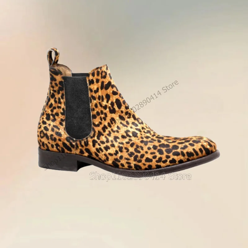 Mixed Color Leopard Print Patchwork Ankle Boots Fashion Slip On Men Shoes Luxury Handmade Party Feast Banquet Men Casual Shoes