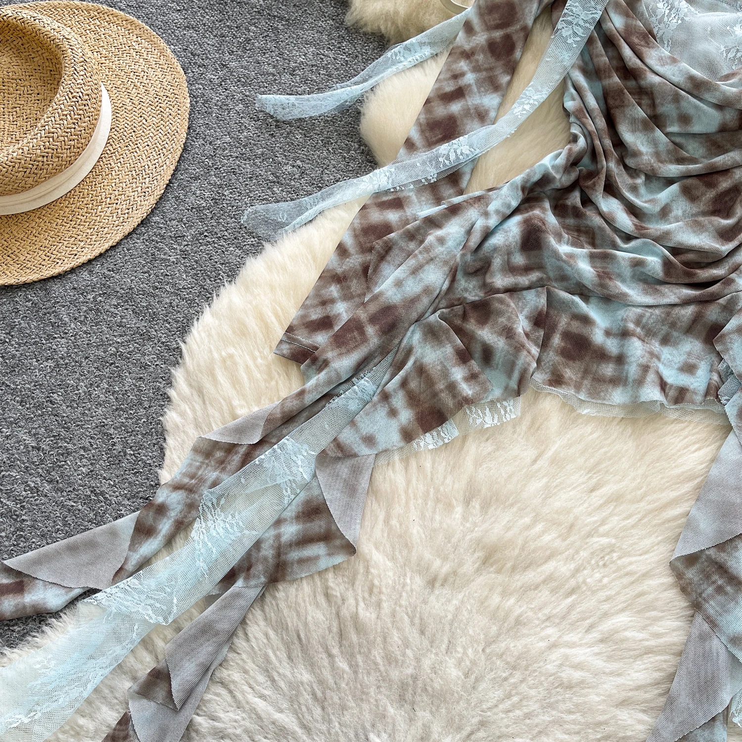 Vintage elegante asymmetrische tie-dye blouse met lange mouwen Fashion Shirt Chic Top herfst dameskleding