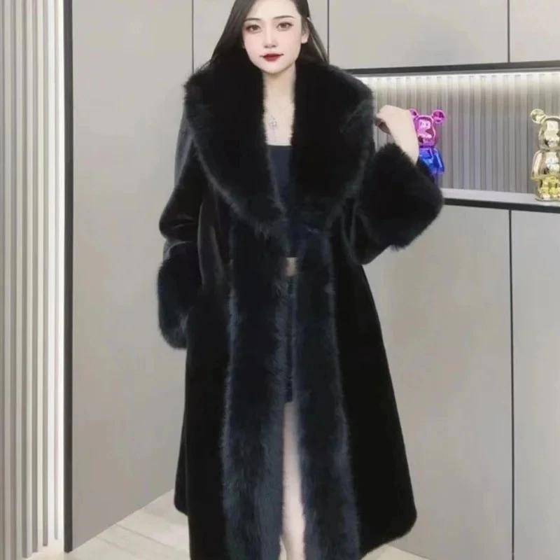 2024 Winter New Warm Imitate Mink Fur Grass Coat For Women Fur And Fur Integrated Fox Collar Mid Length Coat Trend Woolen Collar