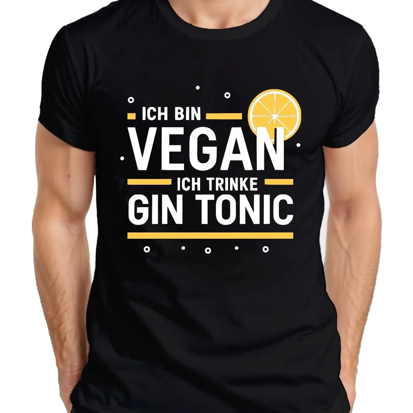 Ich bin vegan trinke Gin Tonic Lustiges Geschenk Zitrone Bar Herren T Shirt vintage Washed Versatile Casual streetwear Slightly