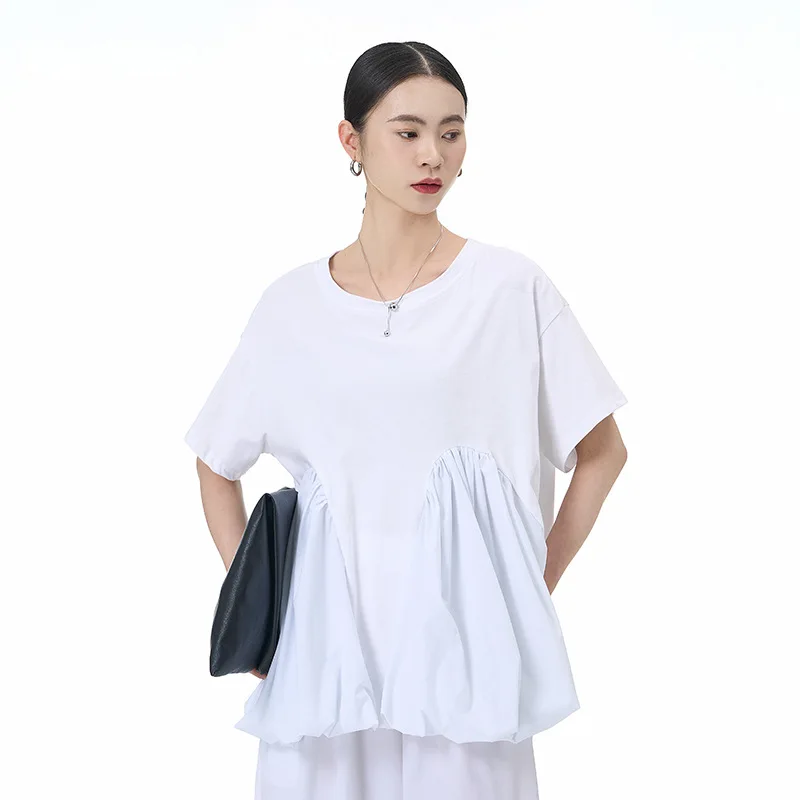 "تي شيرت صيفي كبير الحجم بجيب 2025 - بلوزة نسائية فضفاضة مقاس كبير"