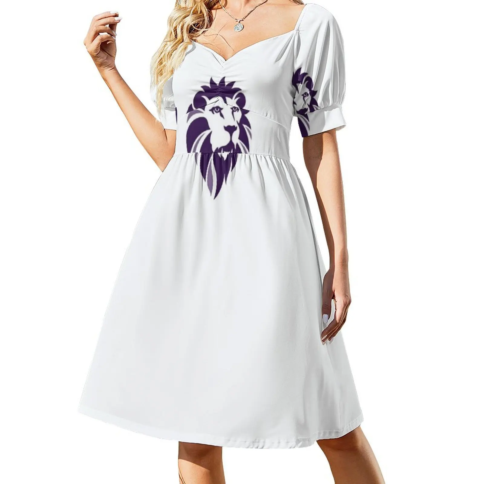 Leão vintage boêmio vestido puff manga ou sem mangas opções para mulher vestido leão logotipo leão leão logotipo vestido de futebol